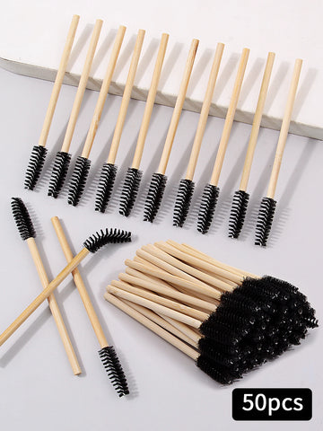 50-Pack Eco Bamboo Mascara Brushes Set - Lash Wands & Combs for Extensions