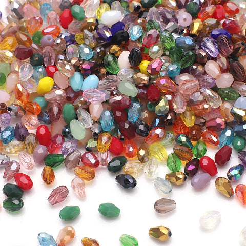 100pcs 4x6mm Tear Drop Faceted Crystal Glass Beads Mixed Color Pear Shape for Jewelry Making DIY Crafts