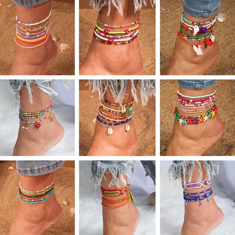Handmade Bohemian Colorful Beaded Anklet Bracelet for Women - Summer Beach Foot Jewelry