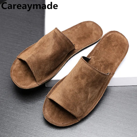 Genuine Leather Flip Flops for Men, Casual Breathable Sandals, Trendy Outdoor Slippers