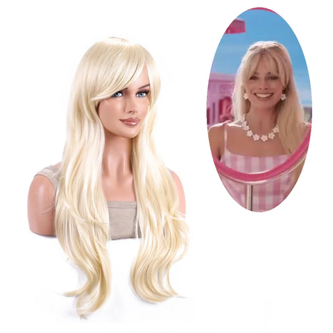 Blonde Wavy Long Synthetic Wig for Barbie Cosplay Costume Halloween High Temp Fiber
