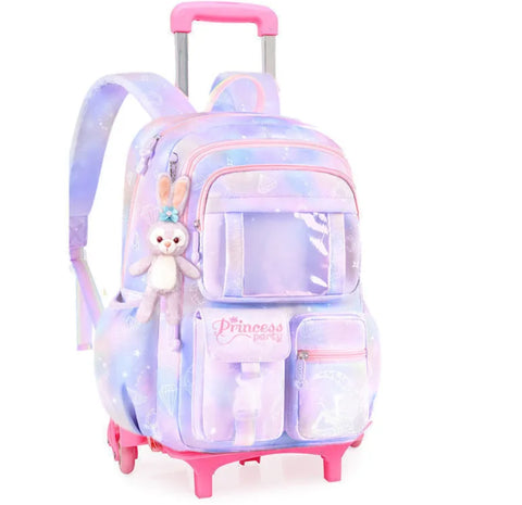 Girls' Rolling School Backpack with Wheels - Kids' Wheeled Trolley Bag