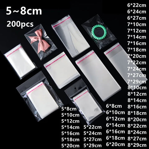 Clear Self-Sealing Cellophane Bags 5x8cm, 200-Pack for Candy, Snacks, Storage & More