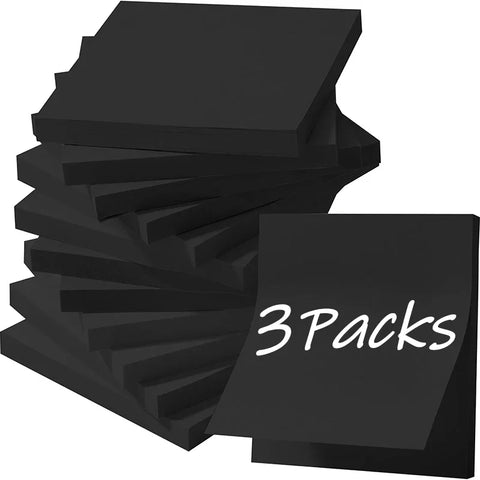 Black Sticky Notes, 50 Sheets/Pack - Self Adhesive Memo Pad for School & Office Stationery