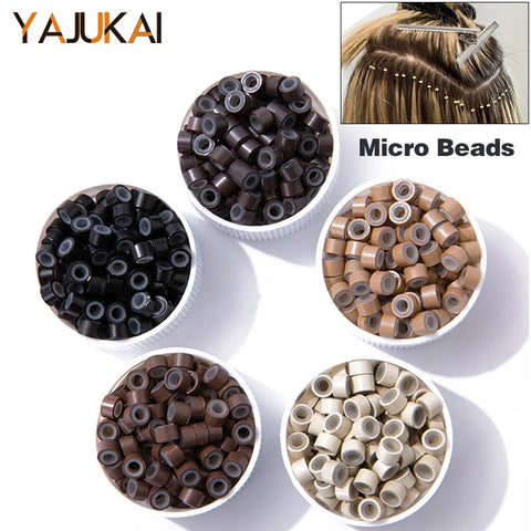 100pcs Silicone Micro Rings Beads for Hair Extensions Beige Black 5x3x3mm Micro Nano Loop Links