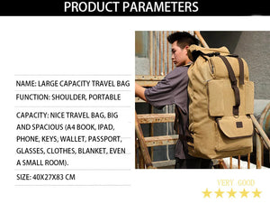 100L Canvas Backpack for Travel & Hiking - Men's Large Capacity Pack with Blanket Storage