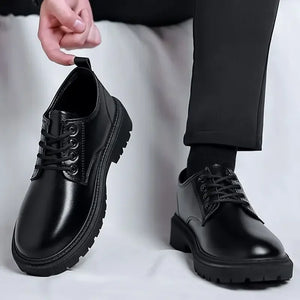Men's Black Leather Oxford Loafers Anti-Slip Platform Derby Shoes Business Casual