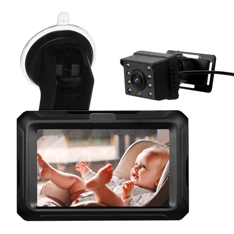 Baby Car Mirror 1080p Monitor with Camera, 4.3" IPS Screen, Night Vision, Adjustable Wide View