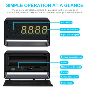 1080p HD Mini Alarm Clock Spy Camera WiFi App, Night Vision, Motion Detection, DVR Security Recorder