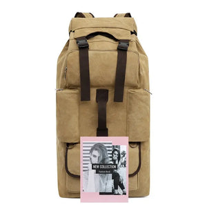 100L Canvas Backpack for Travel & Hiking - Men's Large Capacity Pack with Blanket Storage