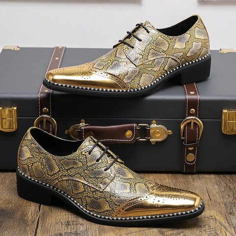 Formal Snakeskin Leather Oxfords for Men - Lace Up Brogues Dress Shoes for Wedding & Office