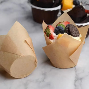 100-Pack Oilproof Brown Muffin Cupcake Baking Liners for Parties & Events