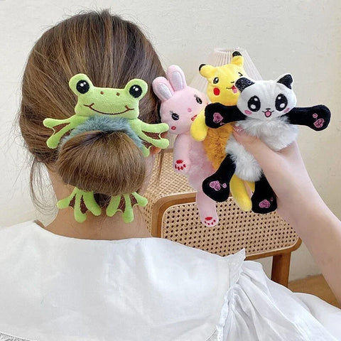 Cute Plush Animal Hair Bands - Frog, Panda, Cat Elastic Hair Ties, Women’s Barrettes & Headwear Accessories