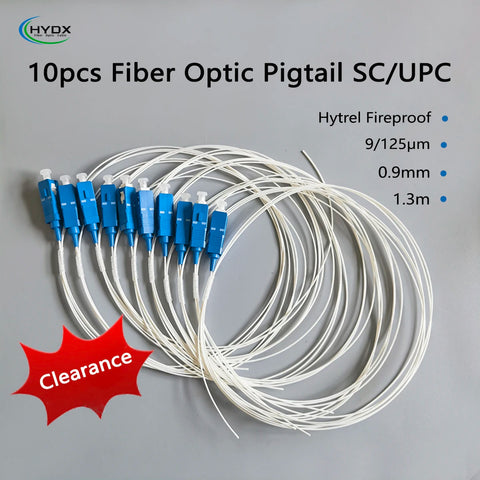 10-Pack Single-Mode Fiber Optic Pigtail SC/UPC Connector 1.3m 9/125μm G652D 0.9mm Indoor FTTH Cable