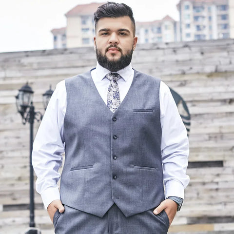 2025 Plus Size Men's Vest Solid Single Breasted Waistcoat for Host Groom Groomsmen Grey Black Navy 9XL