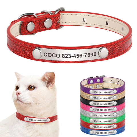 Custom Leather Rhinestone Pet Collar - Adjustable for Cats, Dogs, Kittens & Puppies
