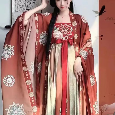 6XL Plus Size Hanfu Dress for Women - Oversized Halloween Cosplay Costume, Ancient Tang Style, Fits Up to 120kg