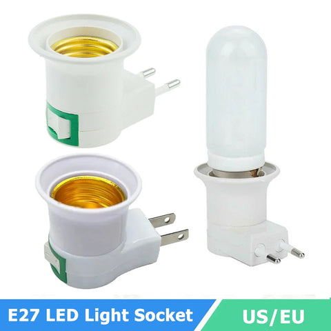 E27 LED Light Socket Plug EU/US Screw Adapter Lamp Holder with On/Off Switch - White Plug & Play for Home Bulbs