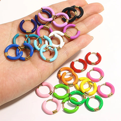Colorful Neon Enamel Huggie Hoop Earrings Stainless Steel Dopamine Small Ear Cuff Piercing Jewelry for Women