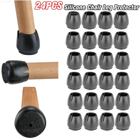 24pcs Silicone Chair Leg Floor Protectors with Felt Pads - Non-slip Furniture Caps for Wood Floors