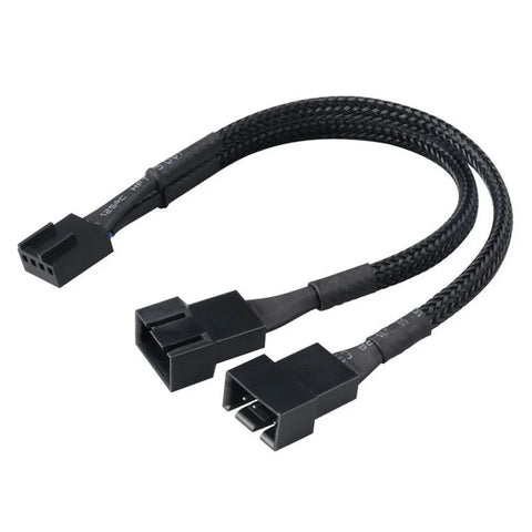 4 Pin PWM Fan Splitter Cable 1 to 4 Ways Black Sleeved Extension 27cm Connector