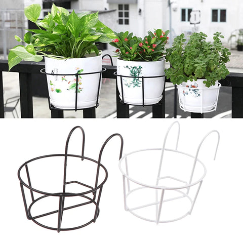 Hanging Iron Plant Rack - Round Flower Pot Holder for Balcony Railing Fence
