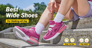 Extra Wide Women's Walking Sneakers, Lightweight for Flat Feet & Plantar Fasciitis, Heel Pain Relief