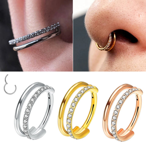 16g Titanium CZ Conch Nose Ring Cartilage Hoop Daith Tragus Helix Lobe Earring Hinged Clicker Piercing Jewelry