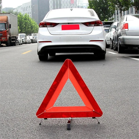Emergency Reflective Warning Triangle Foldable for Car Safety - Red Hazard Tripod