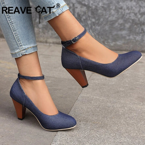 Chic Women’s Pointed Toe Pumps, 7.5cm Heel, Ankle Strap, Elegant Office & Party Shoes, Sizes 46-48