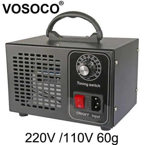 60g/h Ozone Generator Air Purifier Machine, Odor Removal, Sterilization, 220V Ozonizer Cleaner