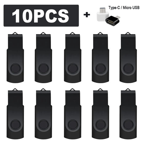 10pcs Waterproof USB Flash Drive Set 16-128GB, 2.0 Metal Pendrive Memory Stick
