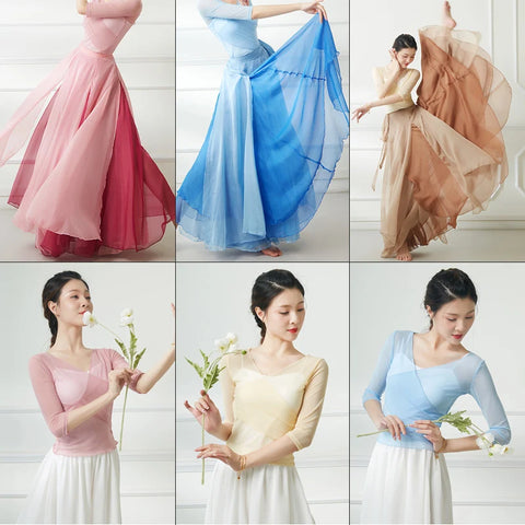 Flowy Chiffon Dance Skirt 800-100cm Long Double Layer, Large Swing Ethnic Costume for Classical Stage Performance