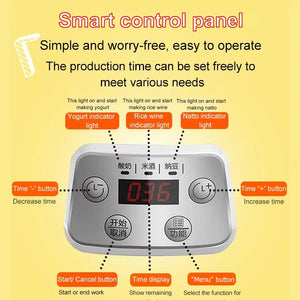 1.3L Automatic 3-in-1 Yogurt, Rice Wine, Natto Maker with Glass Liner and Constant Temperature Control