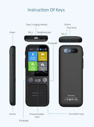 Portable T16 AI Voice Translator: 138 Languages, Real-Time, 3.1" Screen, Offline Capability, Voice Record