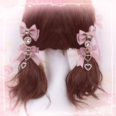 Bows Hair Clips Korean Lolita Y2K Accessories, Pink Cosplay Hair Clips for Girls