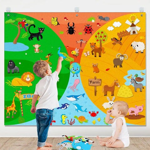 Farm Animal Story Felt Set - Kids Educational Toy with Animals, Sea, Vehicles Themes