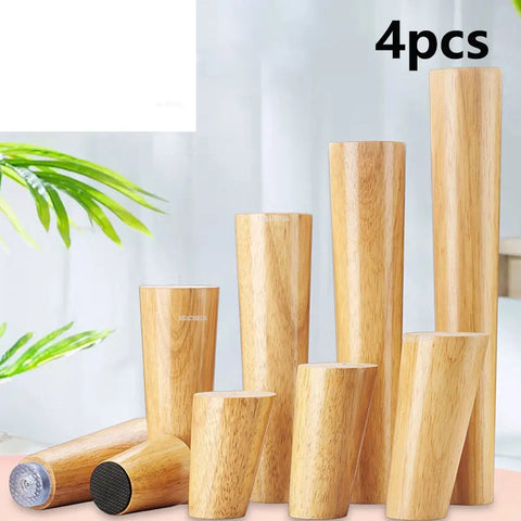 4pcs Solid Wood Furniture Legs 6/15/30cm - Coffee Table, Sofa, Bed, TV Cabinet Chair Replacement Feet, Tilted Cone Shape