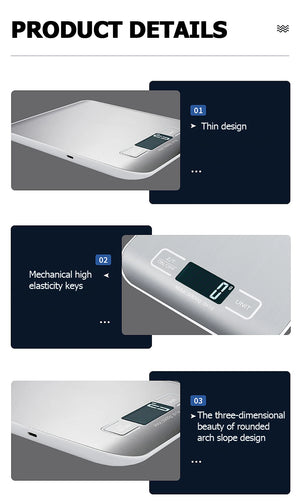 10kg Digital Kitchen Scale, Rechargeable, Stainless Steel, Precision for Cooking & Jewelry Weighing