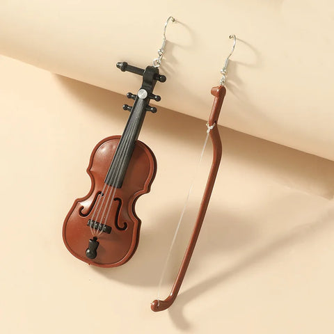 Creative Violin Orange Leaf Ear Hook Earrings - Acrylic Dangle Jewelry for Women