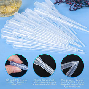 100 Pack Disposable Plastic Pipettes 1ml-5ml Graduated for Lab, Makeup, Oil, Liquid Dropper Tools