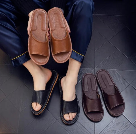 2024 Leather Open Toe Indoor Slippers for Men & Women - Comfortable Summer Sandals for Elderly