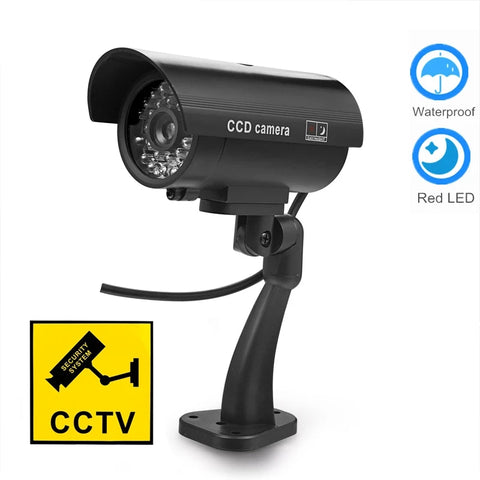 Dummy CCTV Security Camera, Waterproof Fake Cam with IR LED, Flashing Red Light, Home Surveillance System