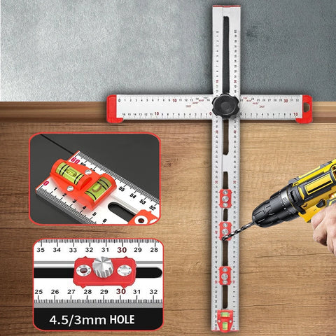 2-in-1 Drilling Positioning T-Angle Ruler for Cabinet Hardware & Drawer Installation Woodworking Jig