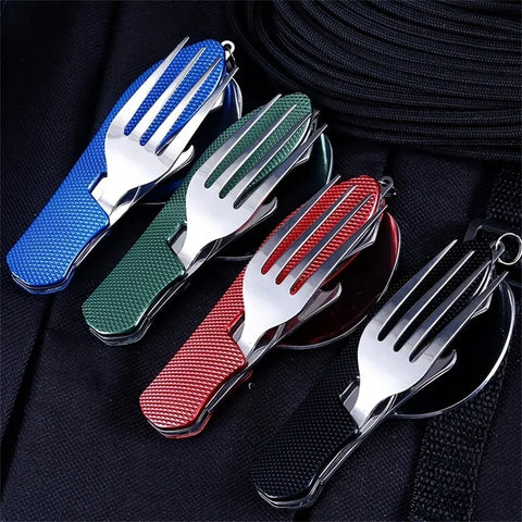 Foldable Camping Utensil Set - Multi-Tool Knife, Fork, Spoon for Outdoor, Picnic, Travel