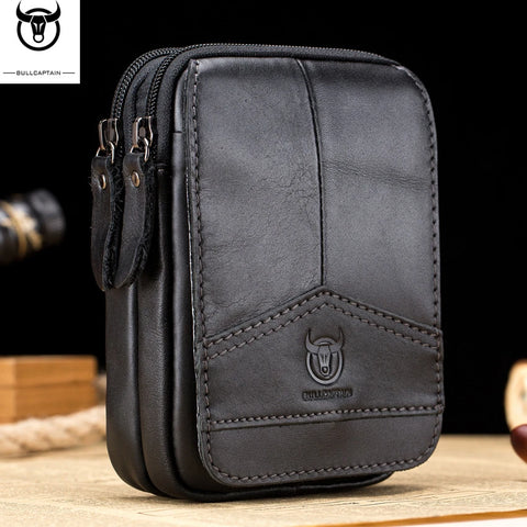 Cowhide Leather Men's Waist Pack Multifunctional Travel Belt Bag Phone Pouch Clutch
