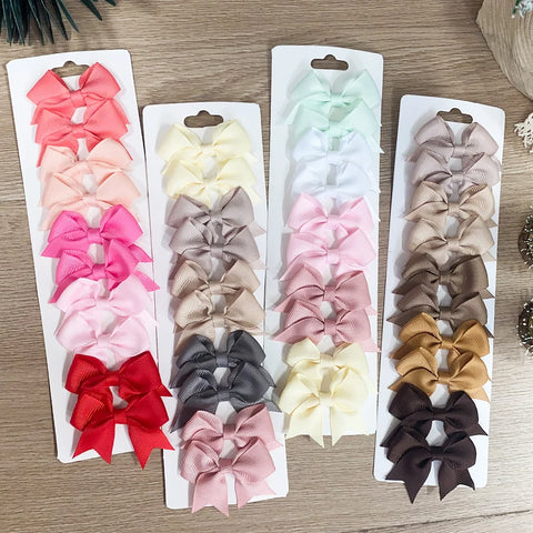 10pcs Solid Color Kids Hair Bow Clips | Handmade Ribbon Bowknot Barrettes | Baby Hair Accessories