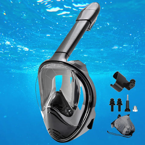 Full Face Snorkel Mask w/ Camera Mount, Wide View, Anti-Fog, Anti-Leak, for Adults & Youth