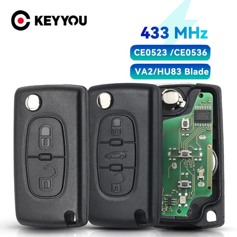 2/3-Button Flip Remote Car Key 433MHz for Citroen C1-C5 Berlingo Picasso Peugeot 207 307 ID46 CE0536 CE0523