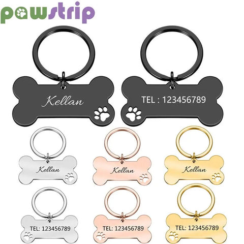 Engraved Bone Pet ID Tag for Dogs & Cats - Personalized Collar & Keychain Charm